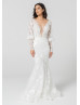 Ivory Delicate Lace Tulle Wedding Dress With Detachable Sleeves